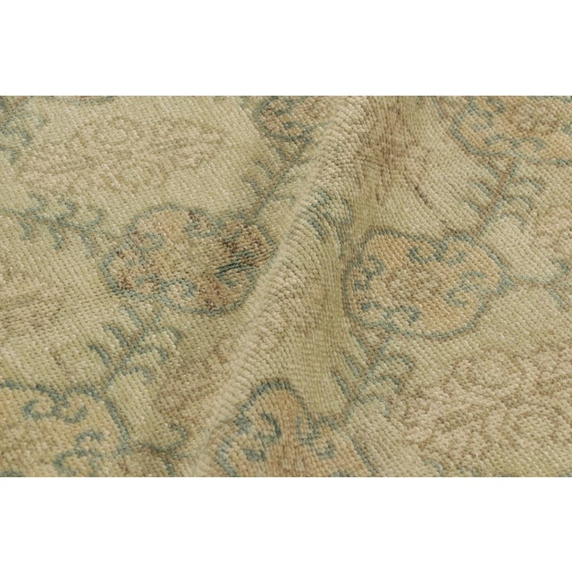 Textile Vintage Distressed Rug, Beige and Green Floral Geometric Pattern - Rug & Kilim For Sale - Image 7 of 8
