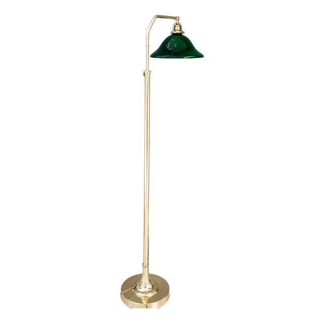Art Deco Adjustable Floor Lamp with Green Shade, Vienna, Austria, 1920s For Sale