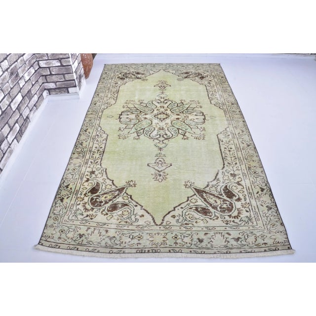 1960s 1960s Vintage Green Decor Hand Knotted Area Living Room Rug For Sale - Image 5 of 11