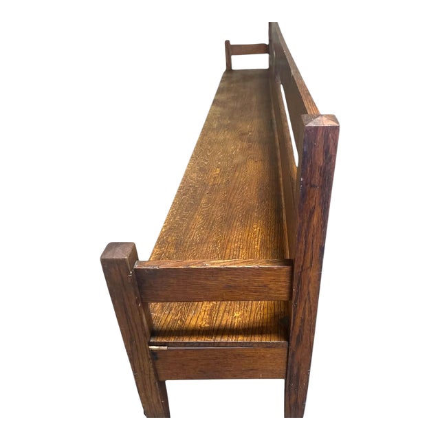 Antique Stickley Style Arts and Crafts Quarter Sawn Oak Bench 10’ Long - Circa 1910 For Sale