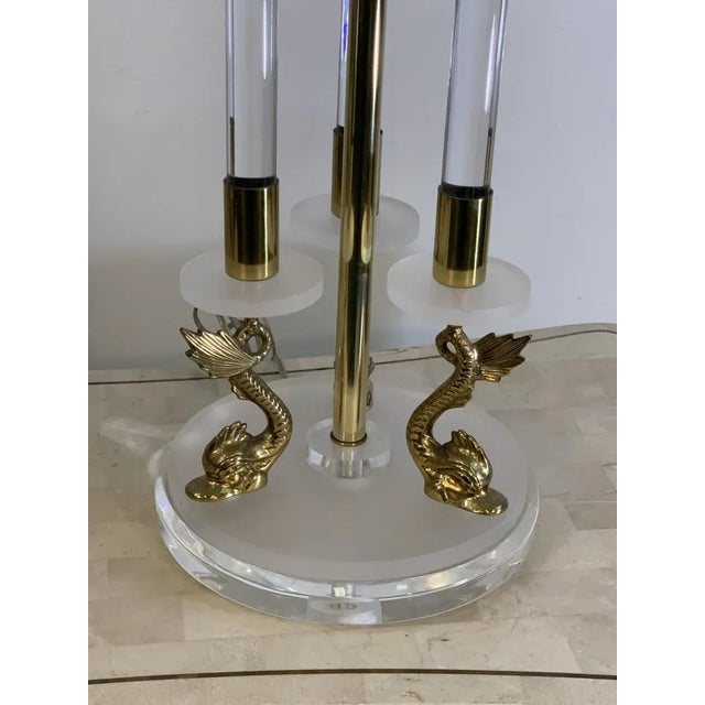 Clear & Frosted Lucite With Brass Dolphin Lamps in the Manner of Maison Charles For Sale - Image 12 of 13