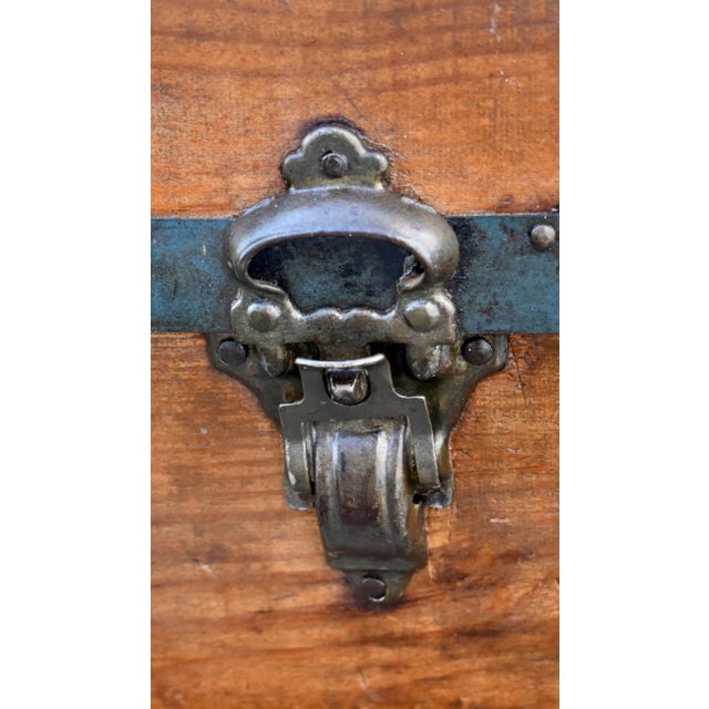 Wood Antique Edwardian Style Pine & Metal Steamer Trunk For Sale - Image 7 of 14