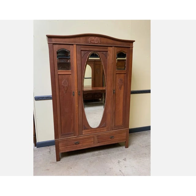Wood Antique Oak Wardrobe, 1925 For Sale - Image 7 of 10
