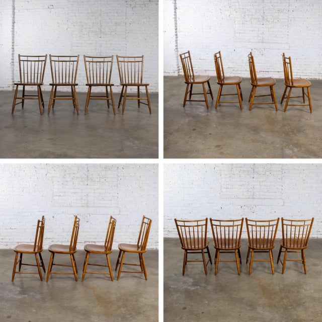 Mid-20th Century Early American Style Dining or Side Chairs Maple Windsor Hitchcock Stamped Set of 4 For Sale - Image 10 of 18