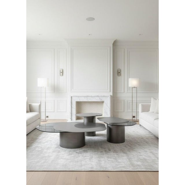 Modern Set of 3 Modern Irregular Kaylee Coffee Table Set in Silver For Sale - Image 3 of 8