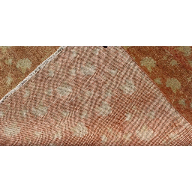 Mid 20th Century Vintage Turkish Konya Rug With All-Over Rose Design in Tangerine & Light Green Colors For Sale In Atlanta - Image 6 of 7