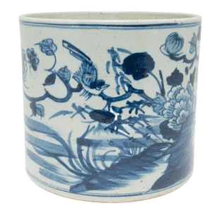 Vintage Chinese Blue & White Peony Brush Pot