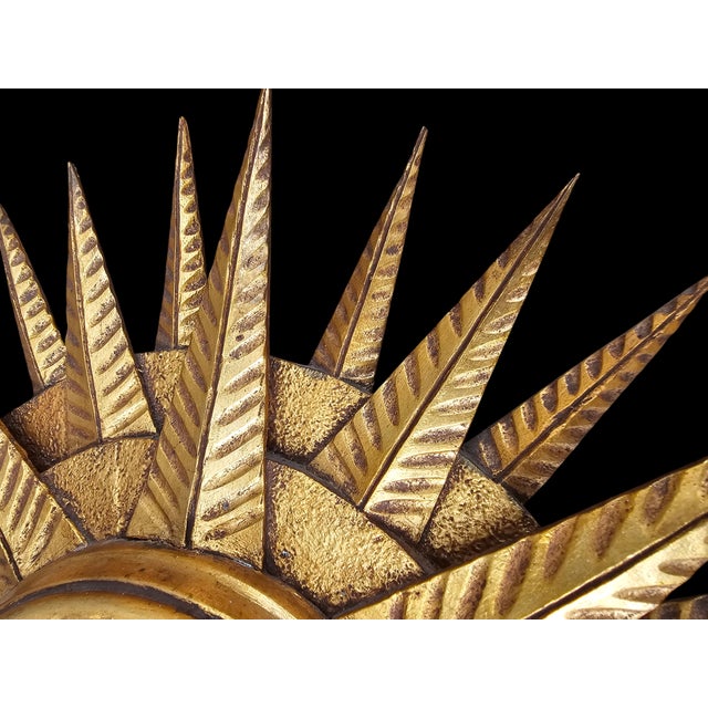 Vintage Giltwood Sunburst Concave Mirror For Sale - Image 4 of 5