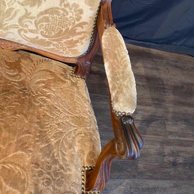 French Louis XV Carved Armchairs With Cut Velvet Mohair -Set of 4 For Sale - Image 9 of 16