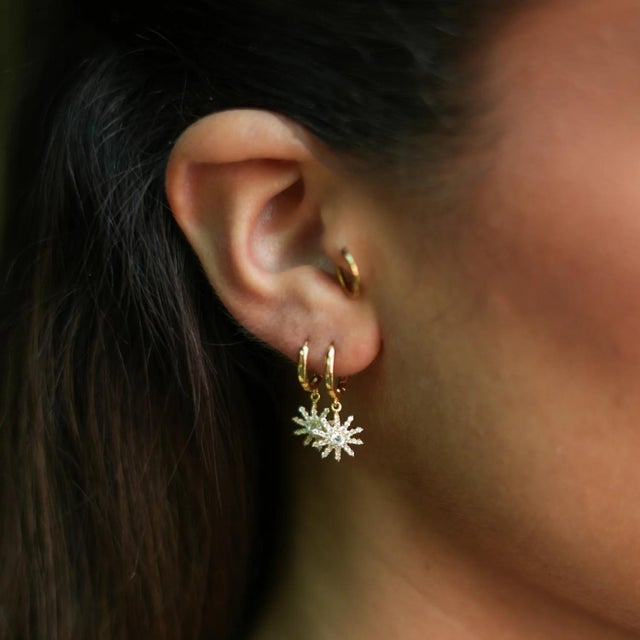 Embrace the energy of the sun with the Minimalist Gold Hook Spiritual Sun Dangle Earrings. These delicate gold vermeil...