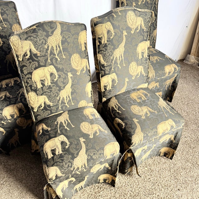 Traditional Vintage Regency Black and Gold Animals Skirted Parsons Dining Chairs - Set of 4 For Sale - Image 3 of 10
