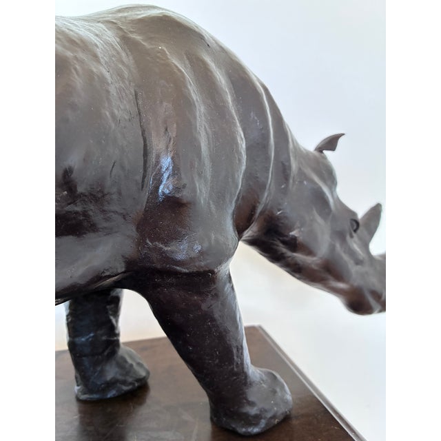 Black Large Vintage Handcrafted Leather Rhinoceros Statue For Sale - Image 8 of 12