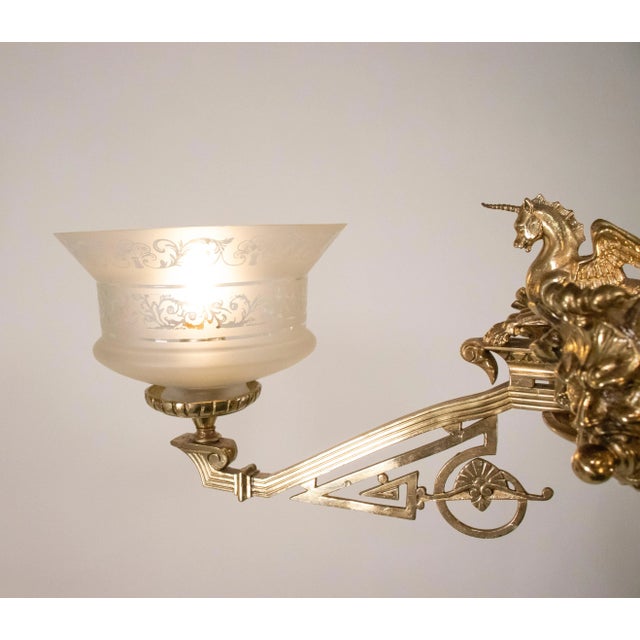 Metal Late 19th Century Eastlake Style Bronze Eight Light Chandelier With Mythological Seahorses and Zephry Faces For Sale - Image 7 of 12