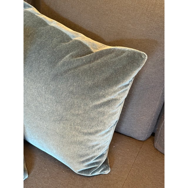 Custom Design Blue Velvet Pillows, Set of Three For Sale - Image 9 of 12