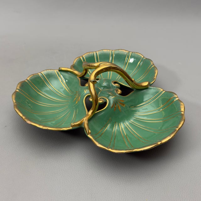 Green Gold Shell Artistic Majolica Centerpiece by CAT G.T, 1960s For Sale - Image 3 of 12
