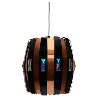 Mid-Century Modern Danish Copper and Black Metal and Prism Pendant Lamp by Werner Schou for Coronell Elektro For Sale