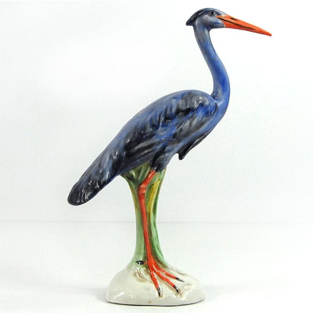 Vintage Italian Handpainted Ceramic Heron Figurine, 1970s For Sale - Image 8 of 10