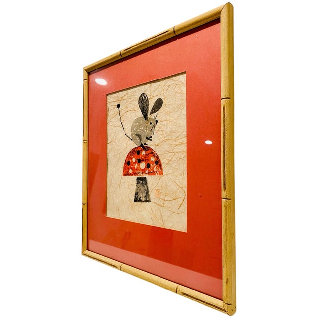 1960s 1960s Mid Century Modern Mouse & Mushroom Signed Japanese Potato Print For Sale - Image 5 of 9