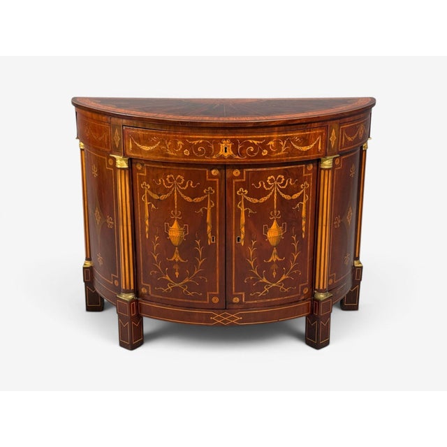 Brown 1830s English Neoclassical, Demi Lune Cabinets, Bronze, Satinwood Inlay For Sale - Image 8 of 17