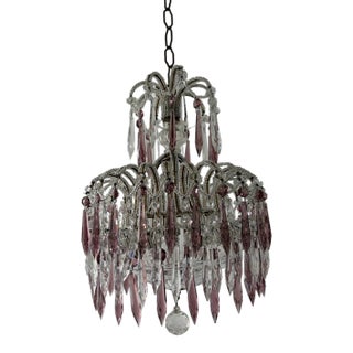 Italian Micro-Beaded Tiered Amethyst Crystal Prisms Chandelier C 1920 One of Two For Sale