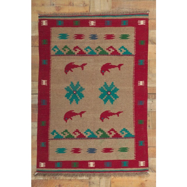 Brown Late 20th Century Vintage Persian Shiraz Kilim Rug, 03'04 X 04'09. For Sale - Image 8 of 9