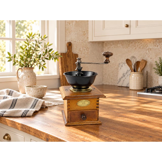 This authentic Peugeot Frères manual coffee grinder is a classic example of early French utilitarian design, combining...