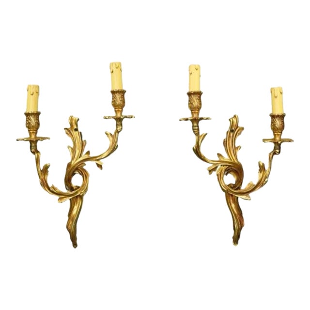 Pair of Louis XV Rococo Style Gilded Candle Sconces For Sale