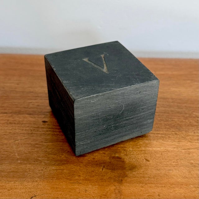 Contemporary Modern Slate Stone Paperweight Cube With Initial “V” For Sale - Image 3 of 7