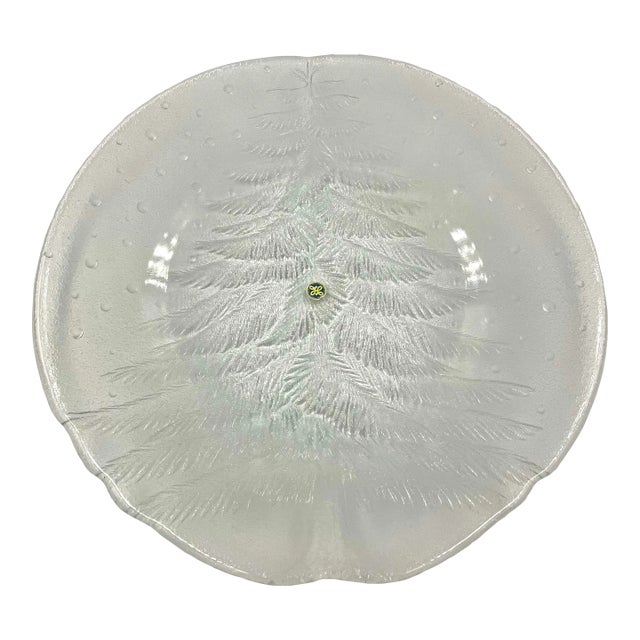 Mid 20th Century Hoya Frosted Glass Alpine Tree Motif Platter For Sale