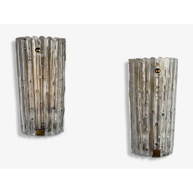 Mid-Century Modern Carl Fagerlund, Textured Glass, Brass, Large Wall Sconces, Sweden, 1940s For Sale - Image 3 of 8