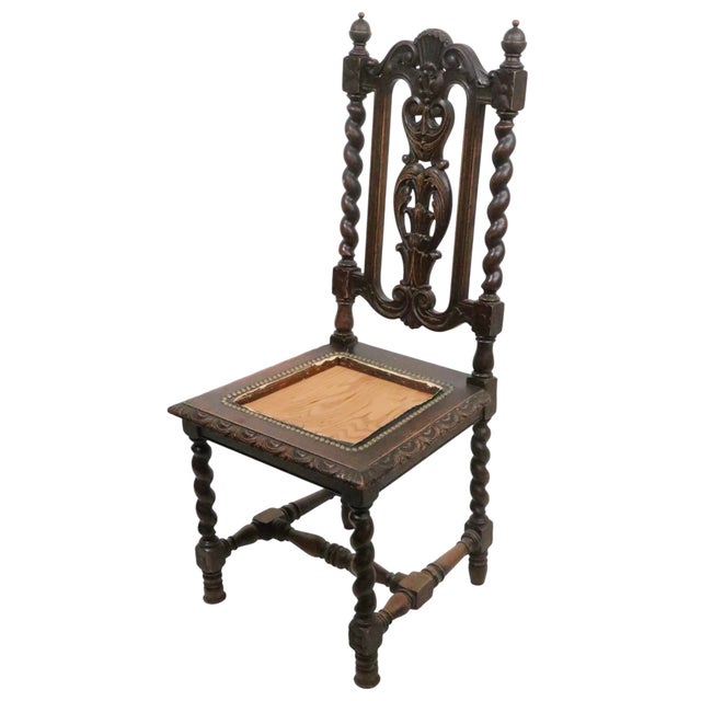 Set of Four Antique Tall Back Barley Twist Oak Dining Chairs For Sale - Image 4 of 5