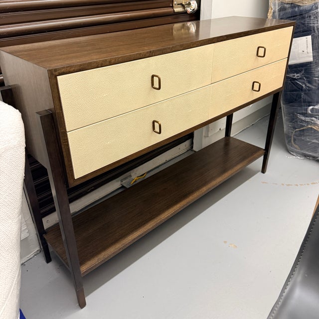 2020s Arteriors Nora Console — Eucalyptus, Ivory Leather & Brass For Sale - Image 5 of 10