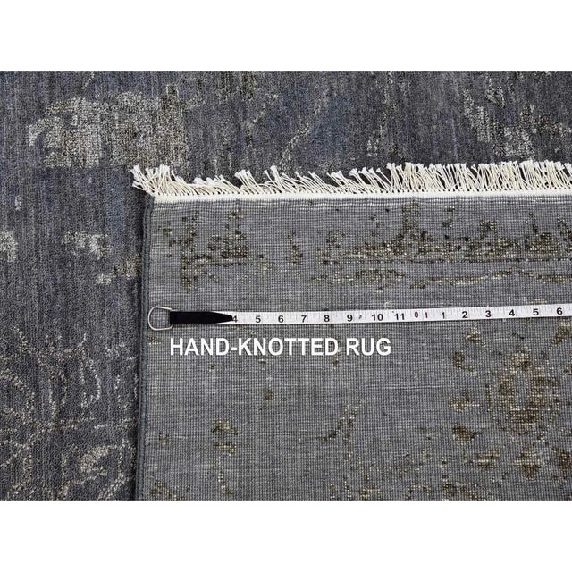 2010s Davy's Gray, Hand Knotted Broken Erased Persian Tabriz Design, Wool and Silk, Oriental Rug For Sale - Image 4 of 13