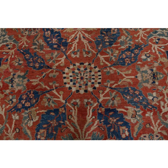 Late 19th Century Authentic 19th Century Persian Sultanabad Red Handmade Wool Rug For Sale - Image 5 of 8