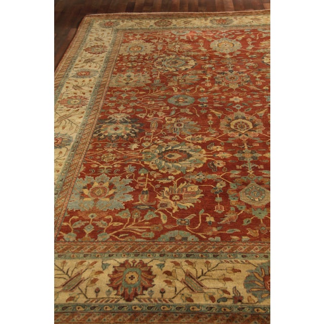 Traditional Fine Serapi Hand knotted Wool Rust/Light Gold Rug-10'x14" For Sale - Image 3 of 4