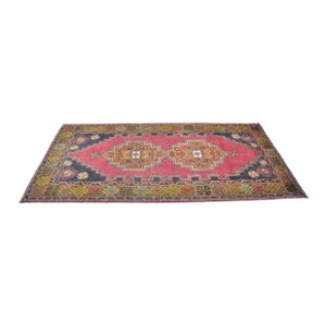 1960s Red and Yellow Color Distressed Oushak Rug