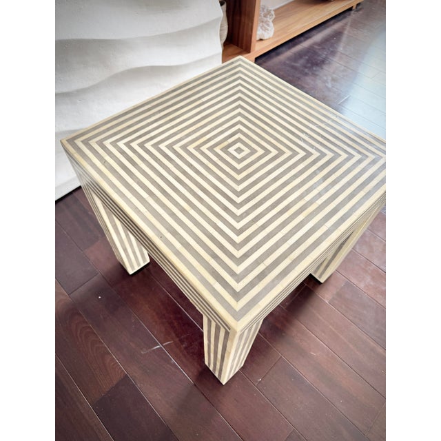 Gorgeous Bone And Resin Striped Mod Side Table Malena Stripped Side Table by high end designer Made Goods $1,980 Retail...