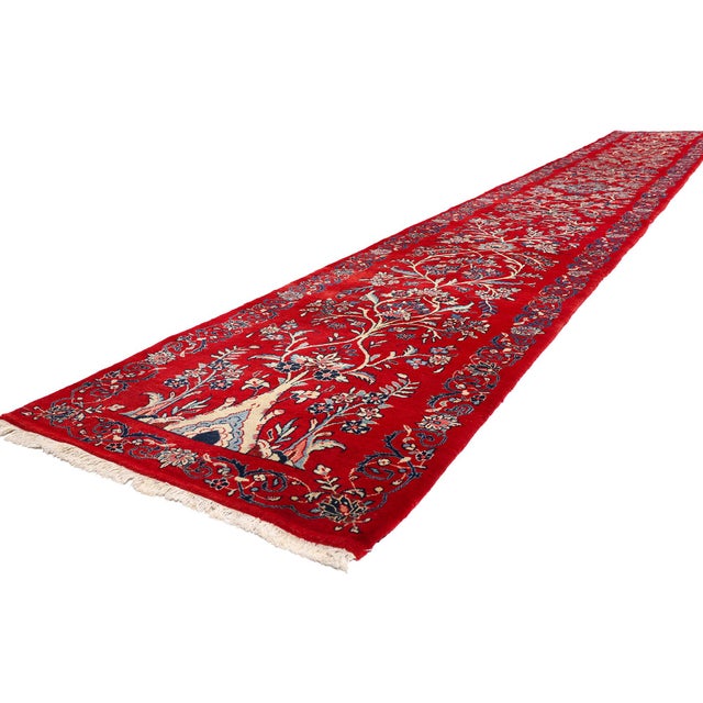 61499 Antique Persian Sarouk Rug Runner, 02'09 x 19'09. The Crimson Garden Promenade: An Heirloom Persian Sarouk...