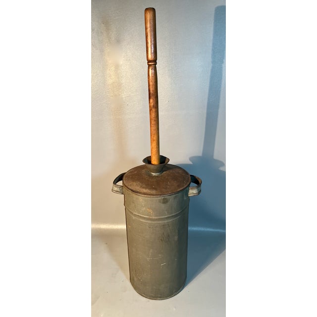 Farmhouse Primitive 1800s Butter Churner Shaker Tin With Wood Dasher-Churner Farmhouse For Sale - Image 3 of 6