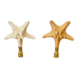 1970s Organic Modern Sea Shell Stars Pair Lamp Finials For Sale