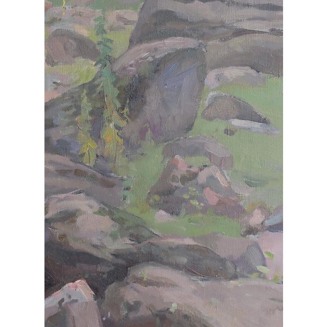 Mountain Landscape Antique Oil Painting Original Soviet Art Ukrainian Artists Sokolovsky g.g. 1973 80-59.5 For Sale - Image 4 of 6