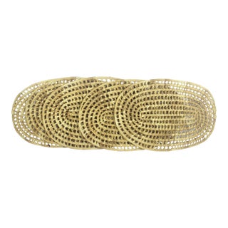 1970s Handmade Coiled Straw Raffia Oval Large Placemats- Set of 5 For Sale
