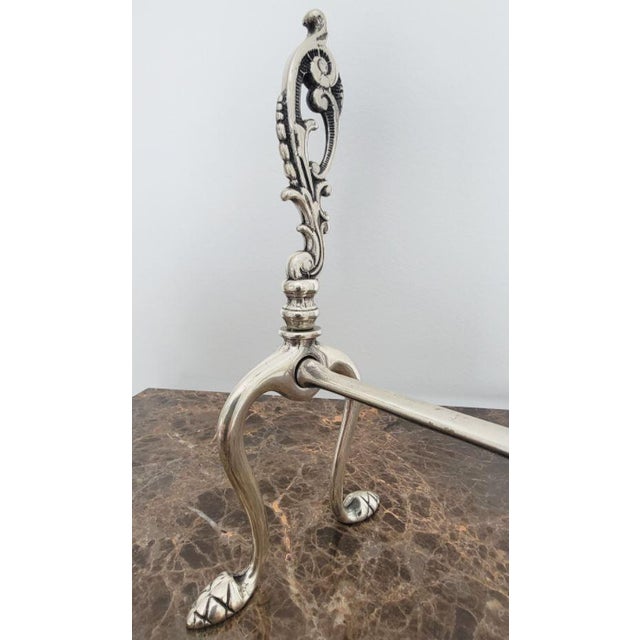 Metal Pair of Brass Fireplace Andiron Set in Silver Antique Finish For Sale - Image 7 of 7