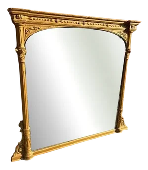 Large Antique English Carved Wood and Gesso Gilt Column Framed Mirror, 19th Century