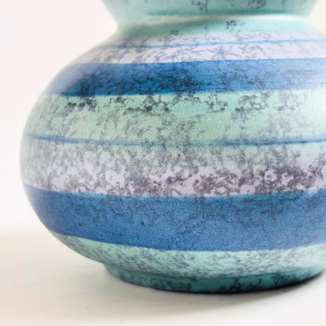 Mid-Century Modern Blue and Purple Striped Pottery Vase For Sale - Image 3 of 5