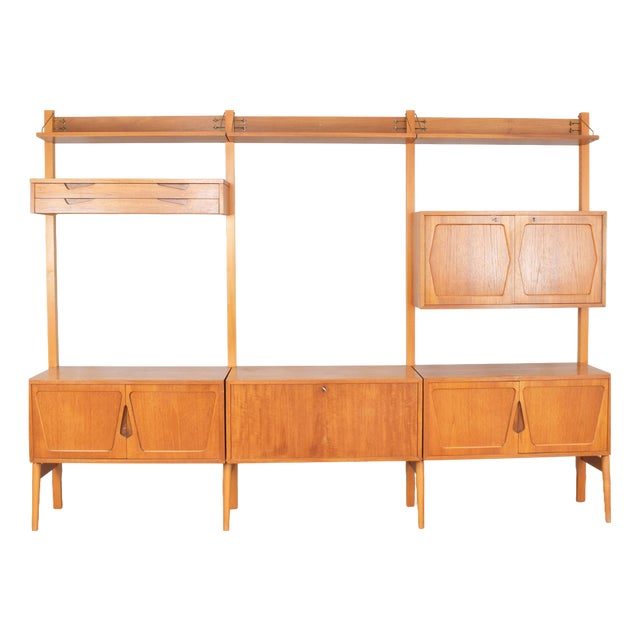 Mid-Century Modern Teak Wall Unit by Kjell Riise for Rival Brodrene Jatogs, 1960s, Set of 3 For Sale