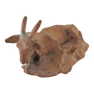 Mid 20th Century Terracotta Clay Goat Sculpture For Sale