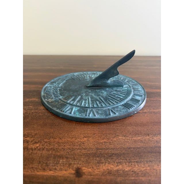 Late 20th Century Vintage English Country Verdigris Iron Garden Sundial "Time Began in a Garden" For Sale - Image 5 of 7