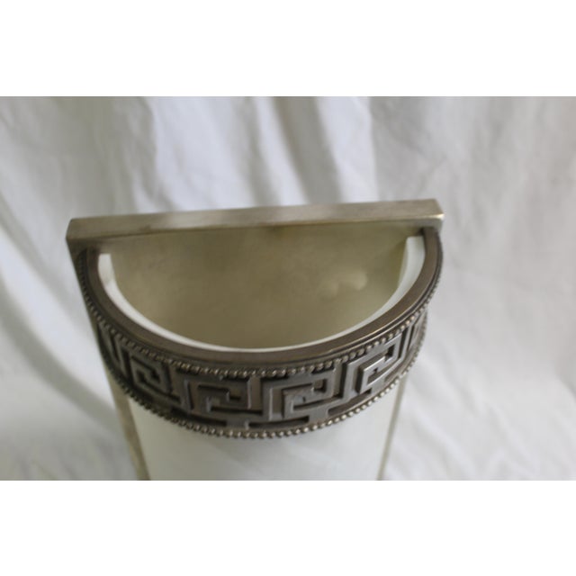 Mid-Century Modern Art Deco Alabaster Sconces, Antique Silver Patina - a Pair For Sale - Image 9 of 10