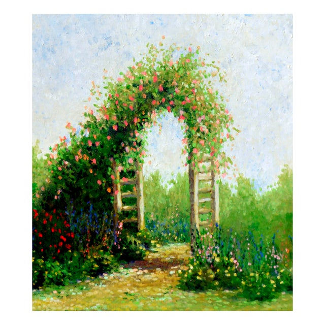Floral Garden Archway Landscape With Roses by Marnie Dufau For Sale - Image 4 of 5